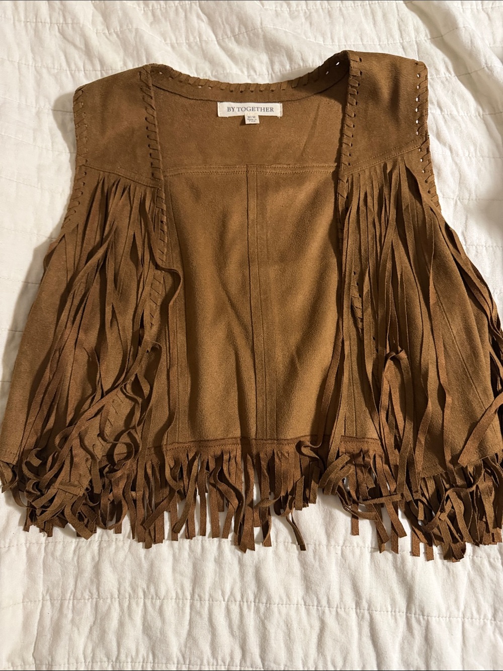 By Together Brown Faux-Suede Fringe Vest